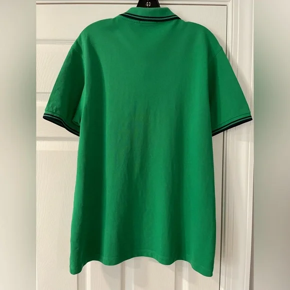 Fred Perry Green with Navy Blue Stripes Polo Shirt Large - Picture 2 of 3